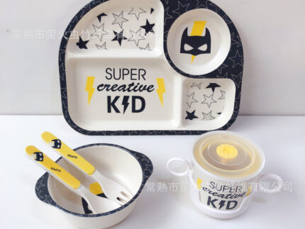 Baby bamboo fiber separated plate suit (Batman 5-piece set)